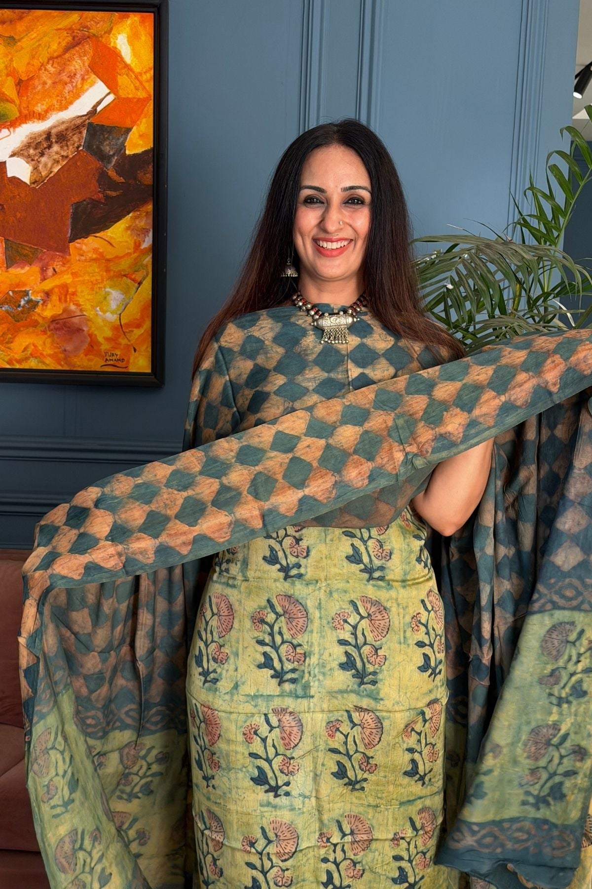 Pomegranate peel Handblock on Premium Modal fabric!!