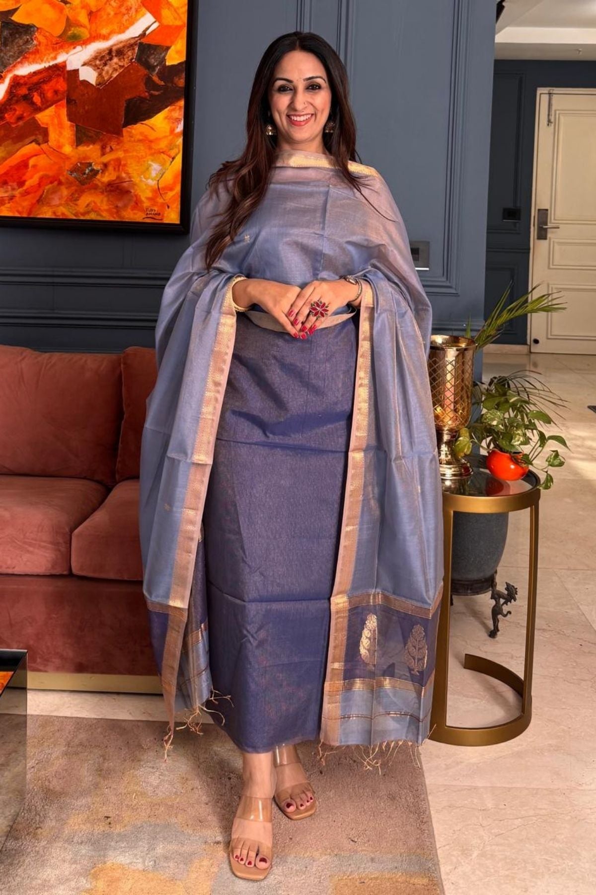 Handloom tissue Maheshwari silk kurta dupatta set