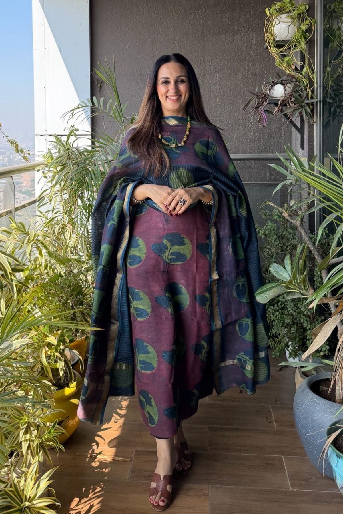 Handblocked with Pomegranate peel kurta dupatta sets in Maheshwari!!