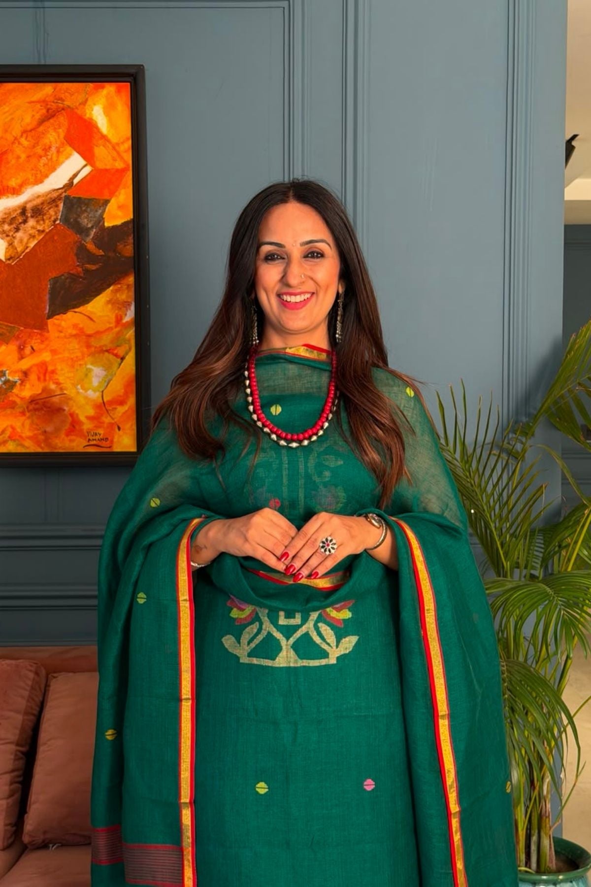 Jamdani weave kurta dupatta set on 100 count linen by linen!!