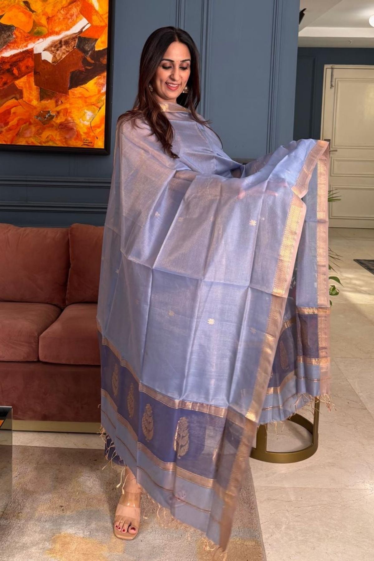 Handloom tissue Maheshwari silk kurta dupatta set