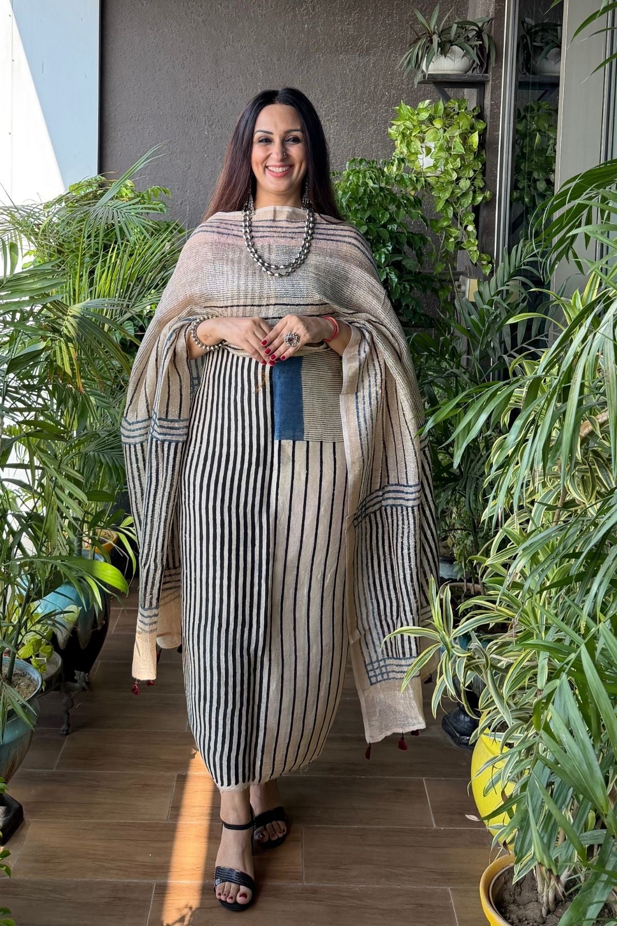 Ajrakh On Pure Linen Silk