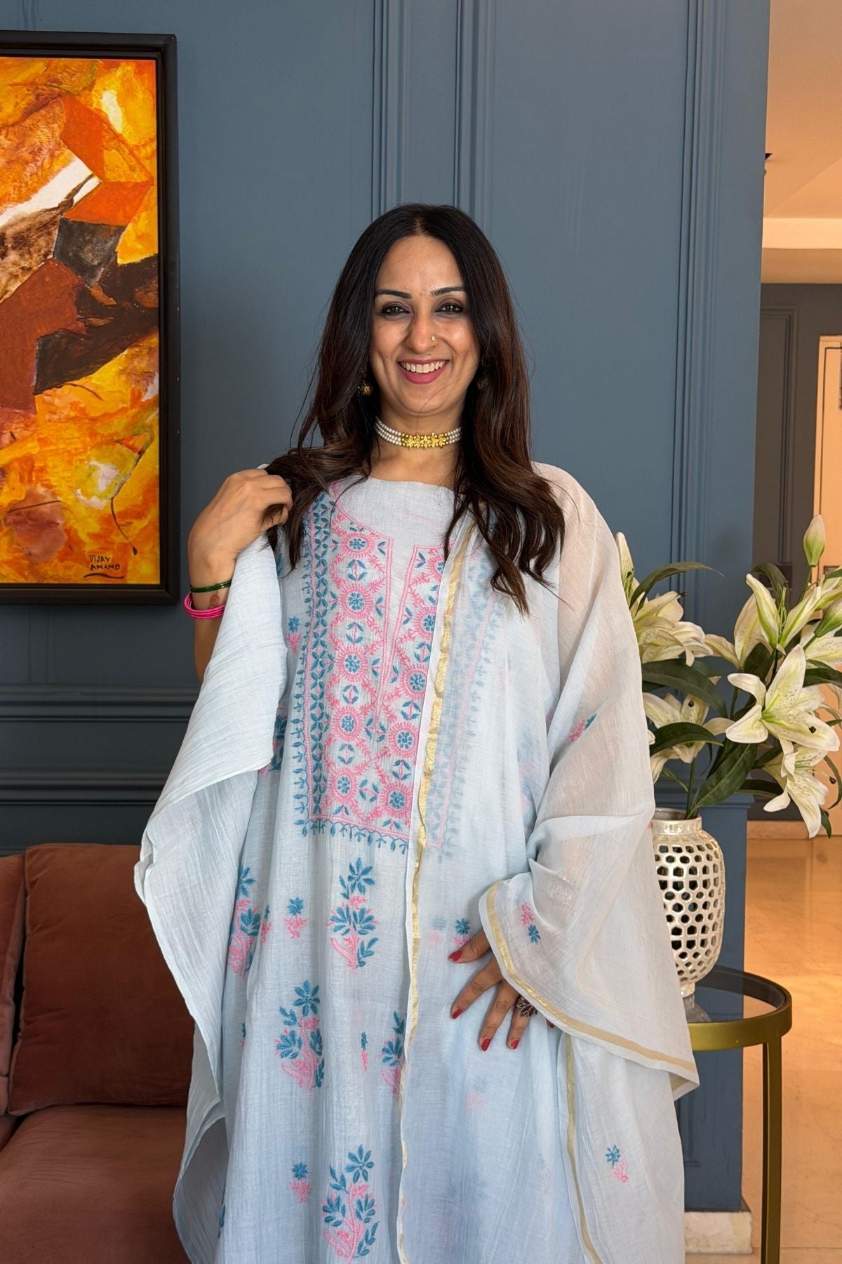 Ombré Chikankari on pure Mul cotton!!!