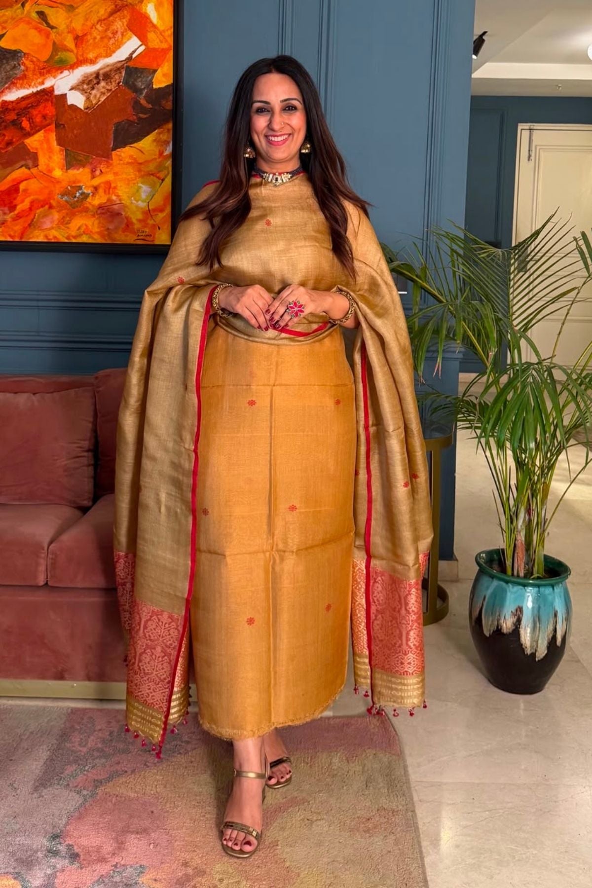 Tangail weave on Pure Tussar Silk -Kurta Dupatta set