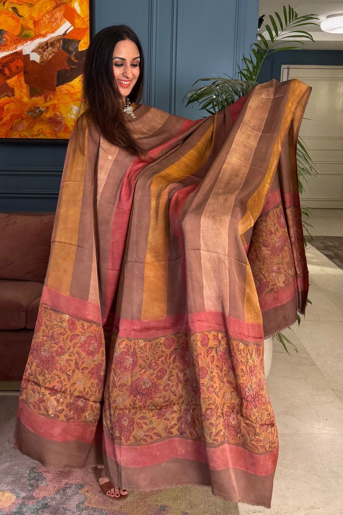 Pomegranate peel Handblock on Premium Modal fabric!!