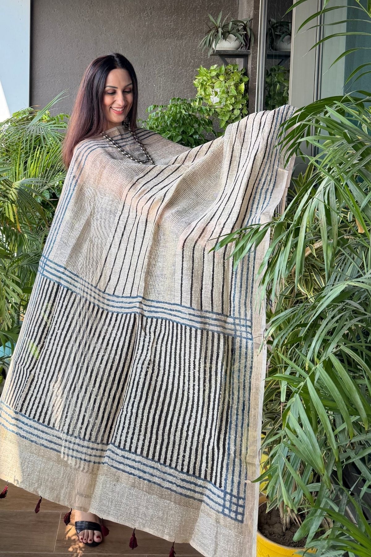 Ajrakh On Pure Linen Silk