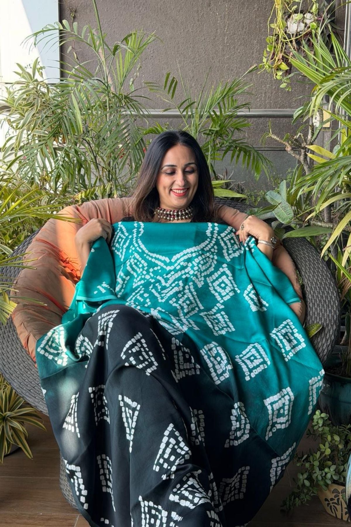 Shaded Bandhani kurta fabric in pure modal satin