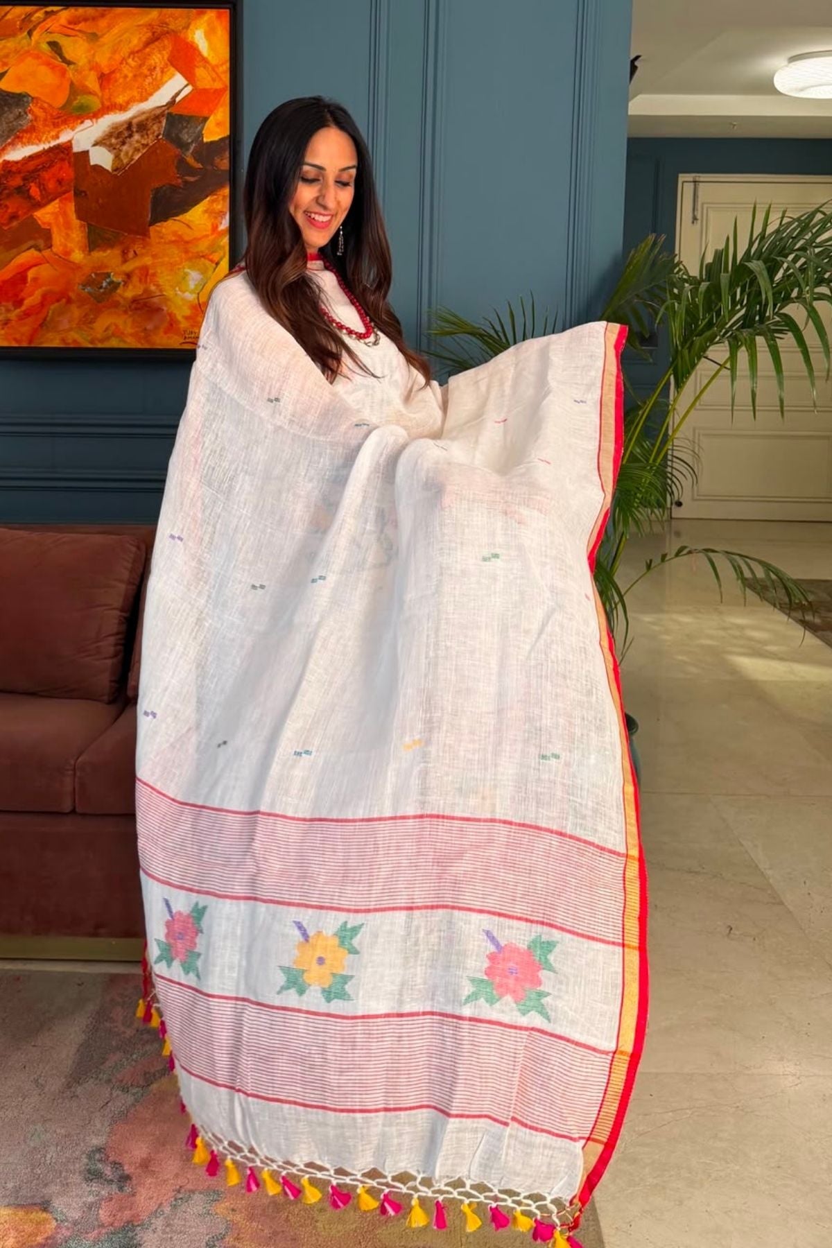 Jamdani weave kurta dupatta set on 100 count linen by linen!!