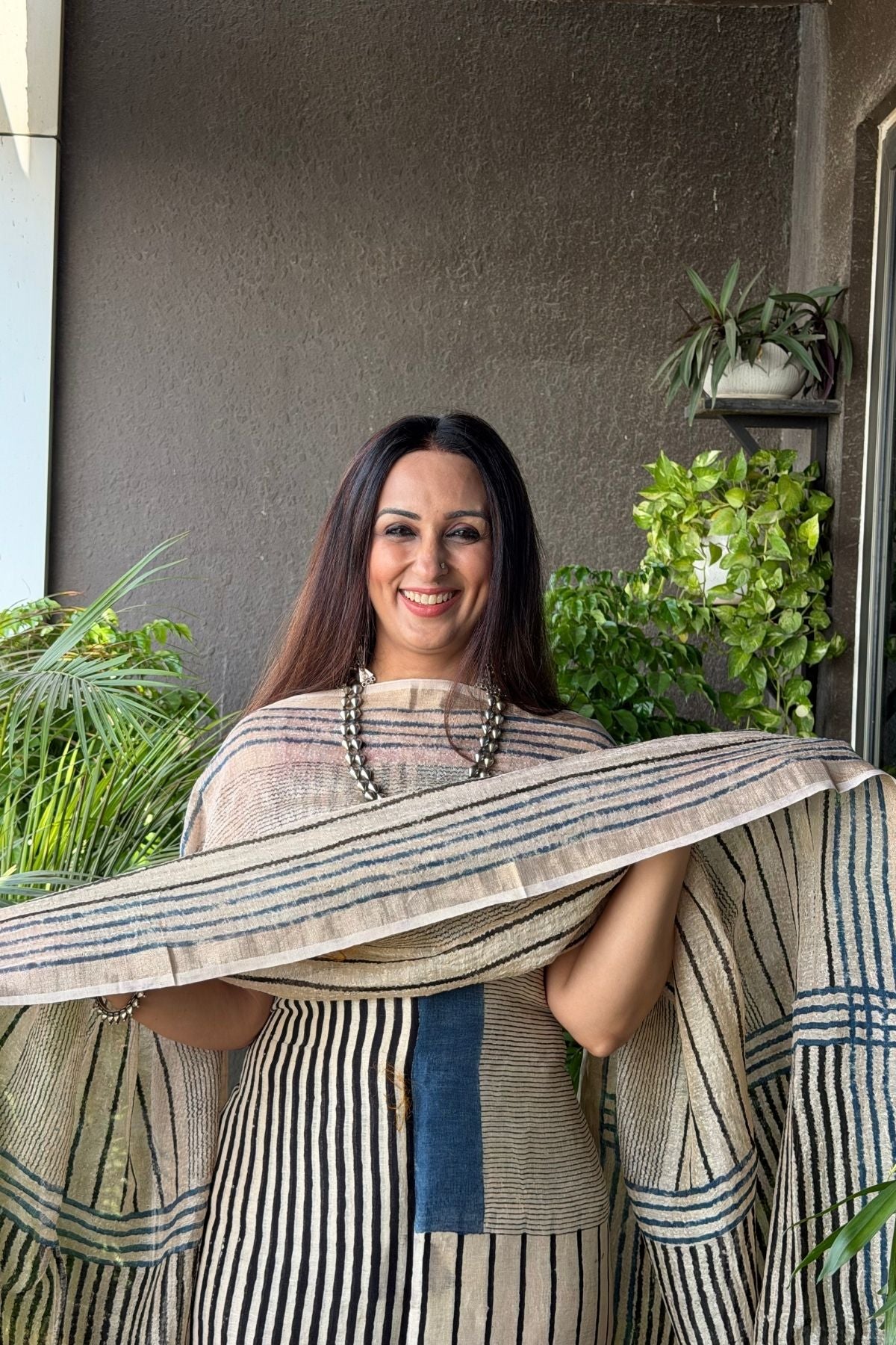 Ajrakh On Pure Linen Silk