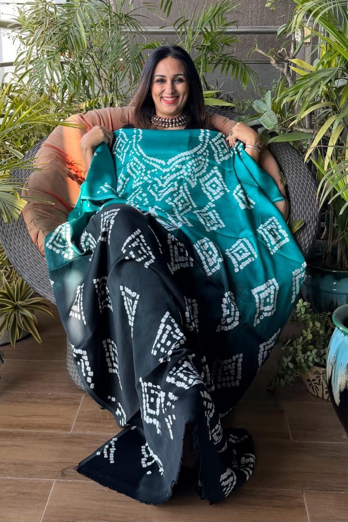 Shaded Bandhani kurta fabric in pure modal satin