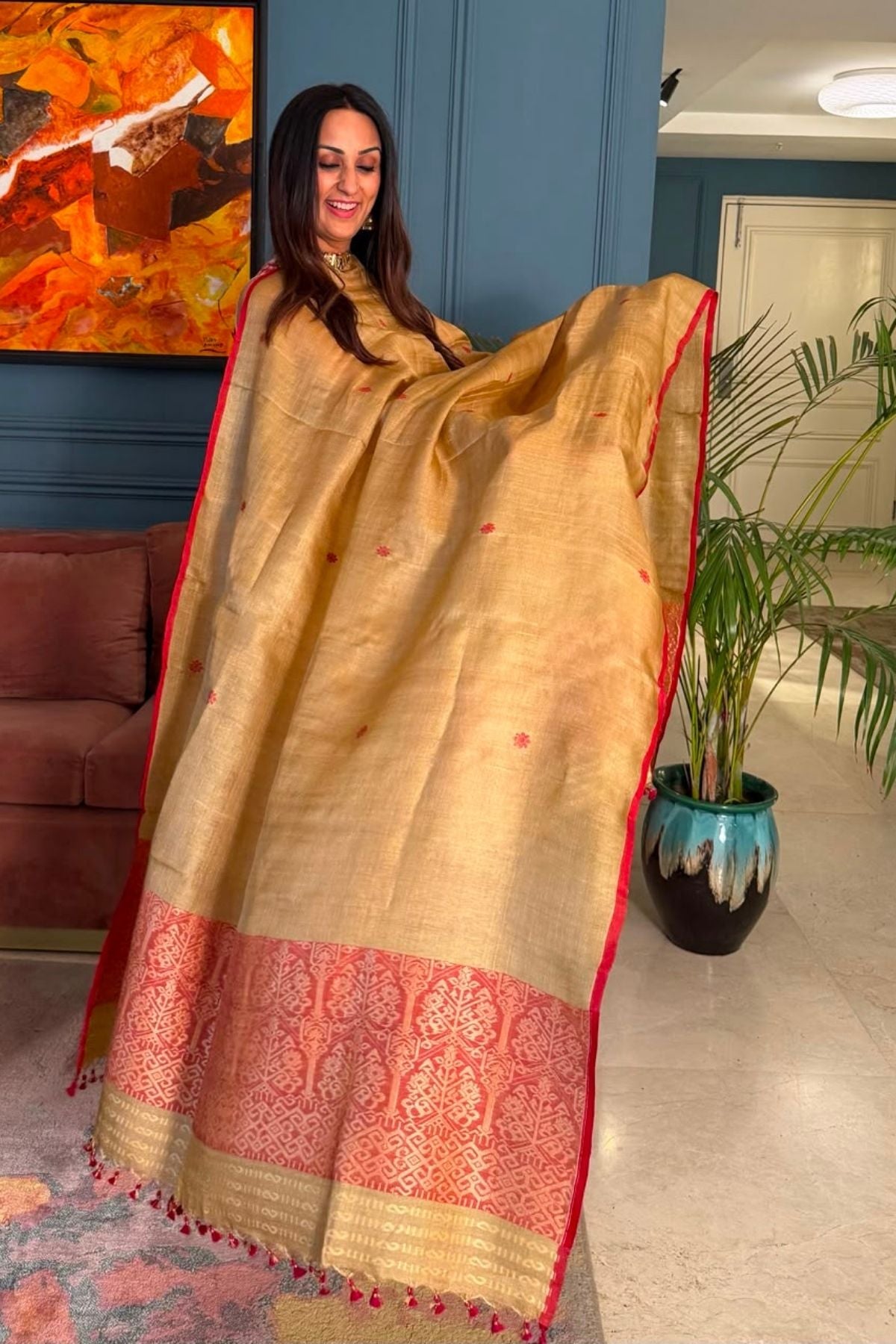 Tangail weave on Pure Tussar Silk -Kurta Dupatta set