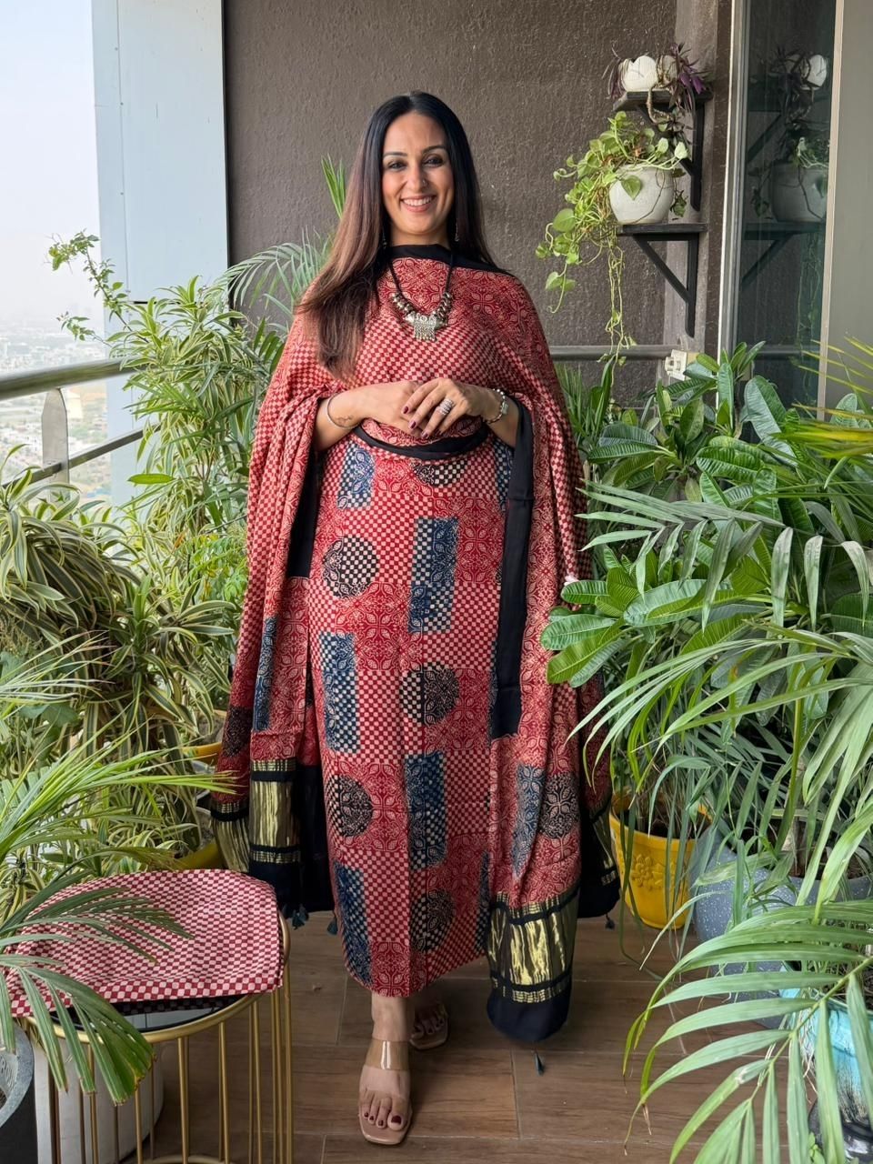 Handblocked Ajrakh full sets in modal with Lagdi patta on dupatta!!