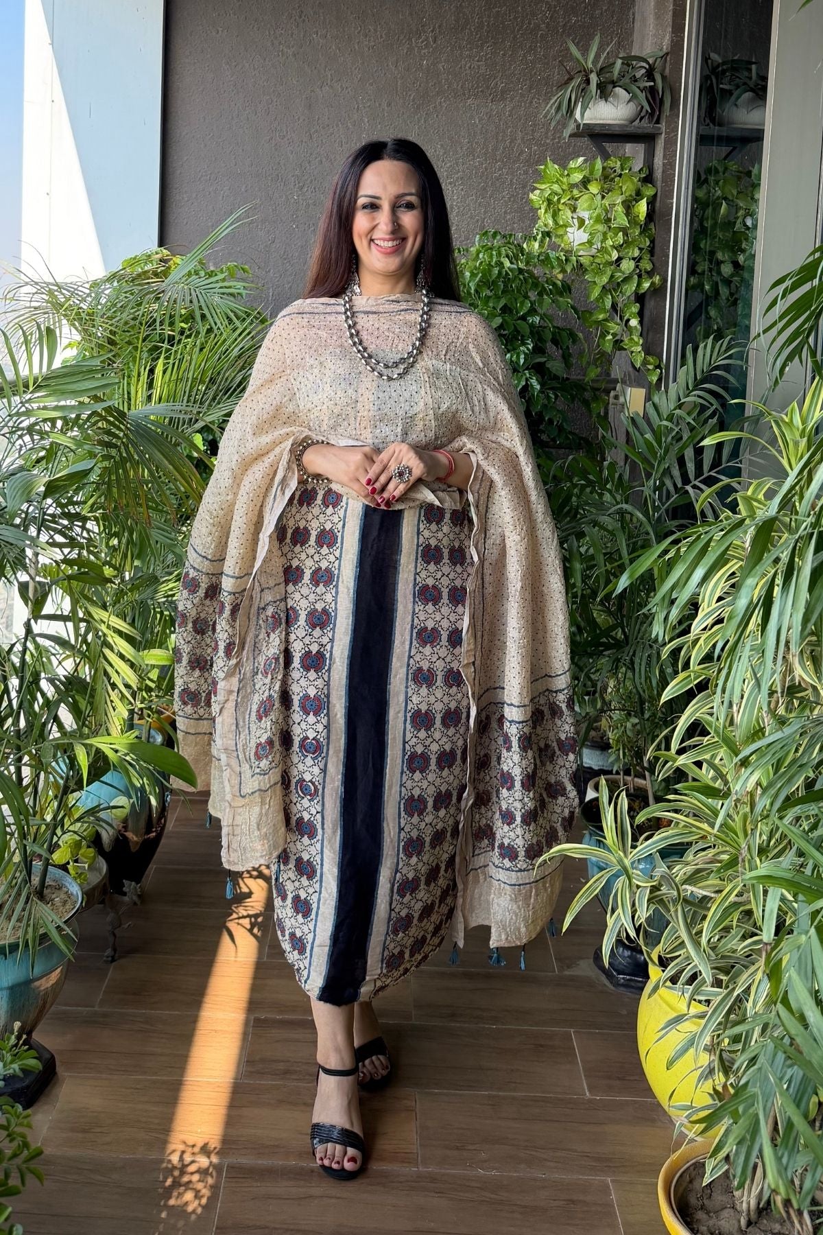 Ajrakh On Pure Linen Silk