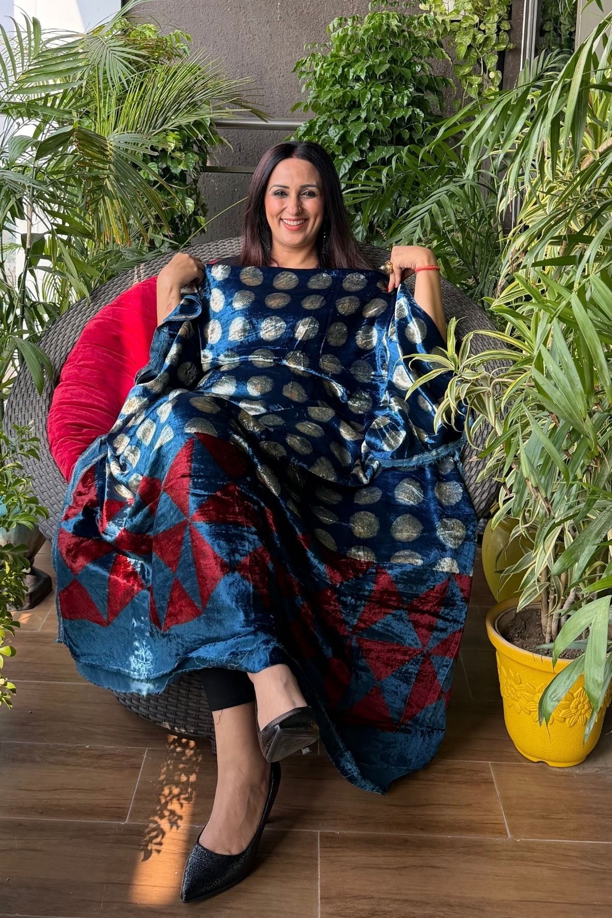 Handblocked Ajrakh kurta fabric only!!