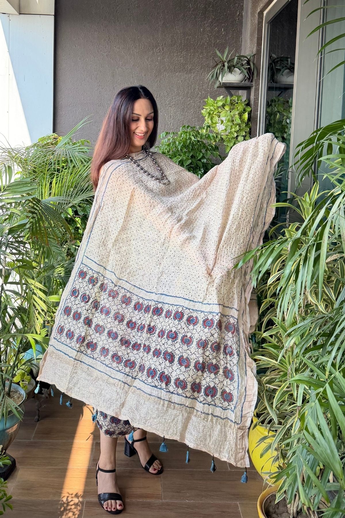 Ajrakh On Pure Linen Silk