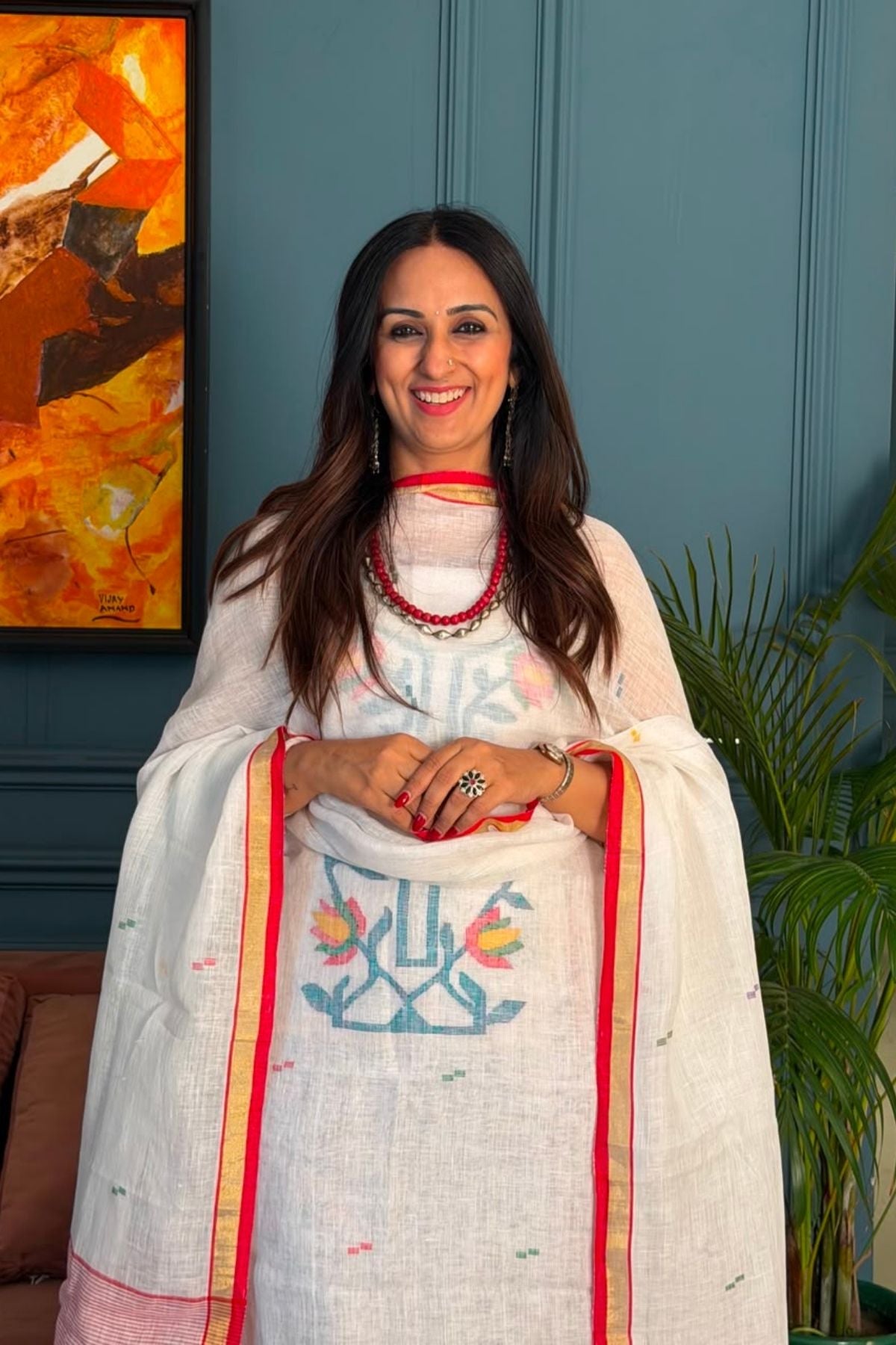 Jamdani weave kurta dupatta set on 100 count linen by linen!!