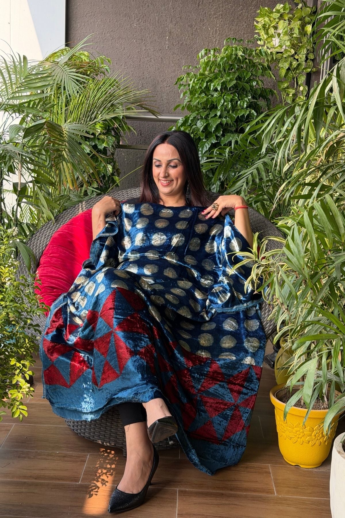 Handblocked Ajrakh kurta fabric only!!