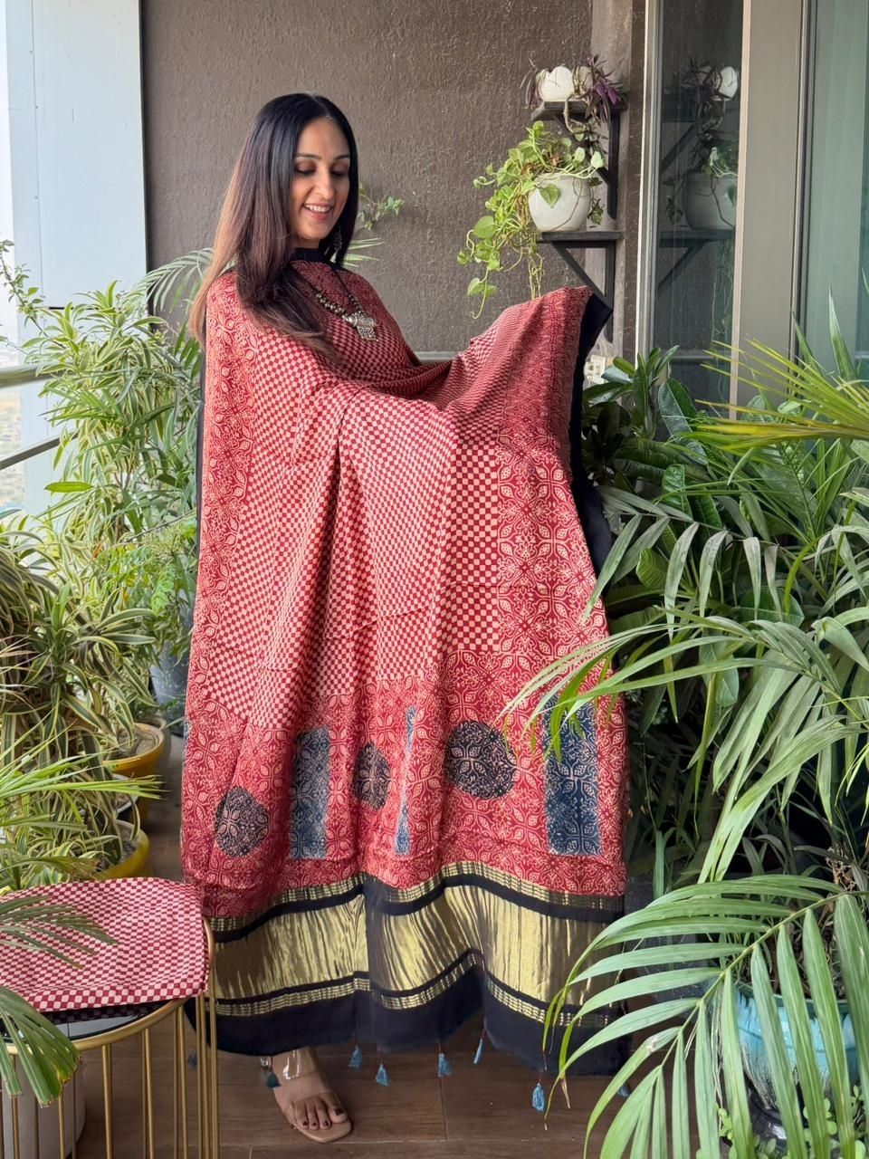 Handblocked Ajrakh full sets in modal with Lagdi patta on dupatta!!