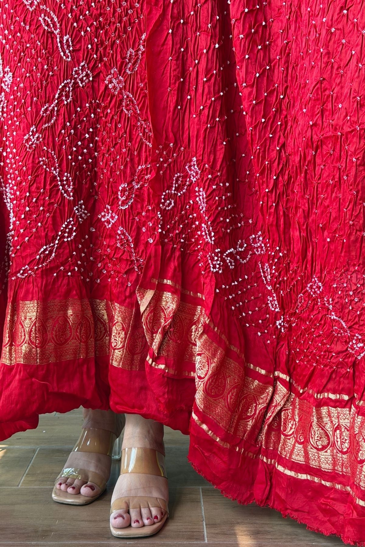 Pure modal silk full set with hand done bandhani and zari weaving!!
