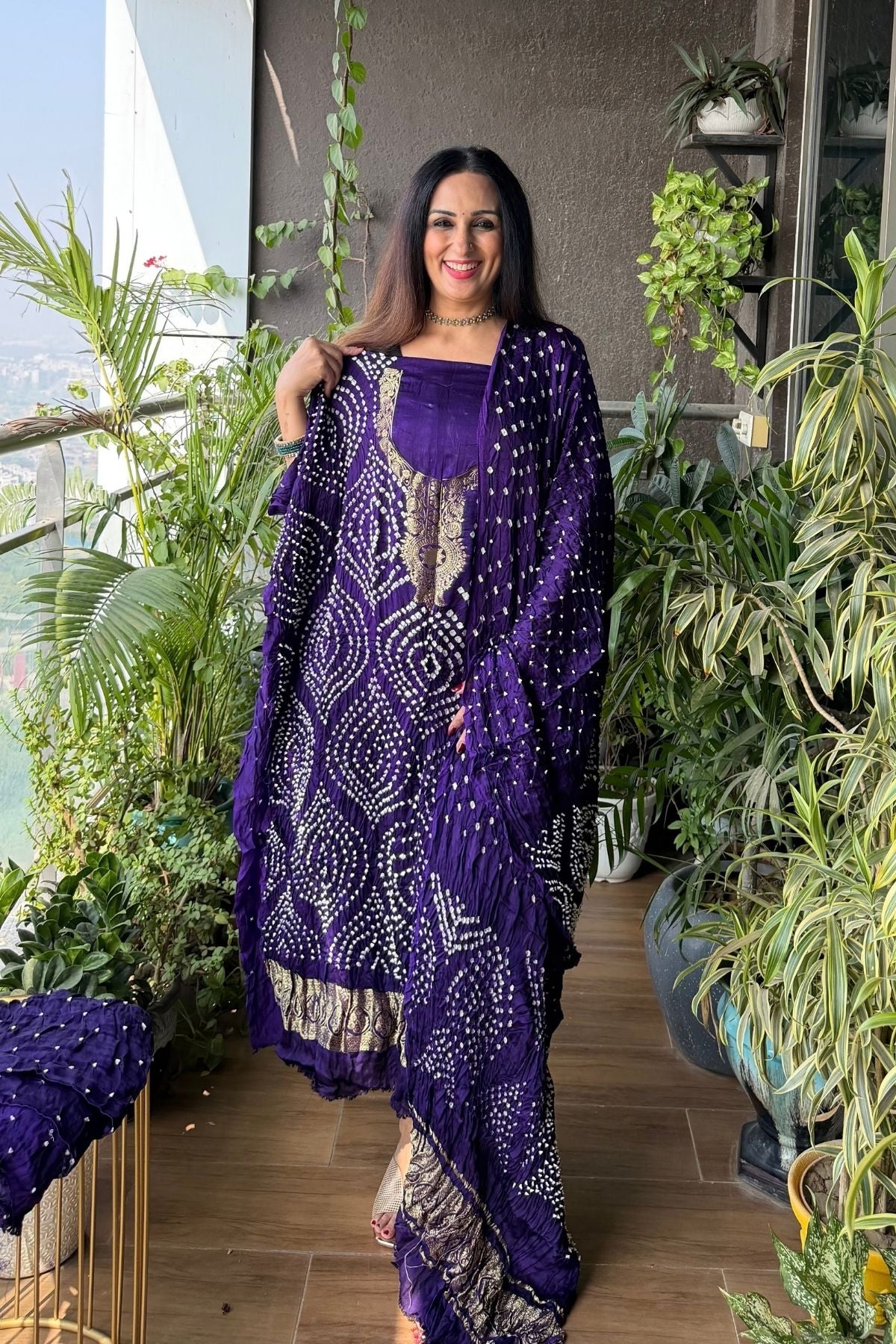 Pure modal silk full set with hand done bandhani and zari weaving!!