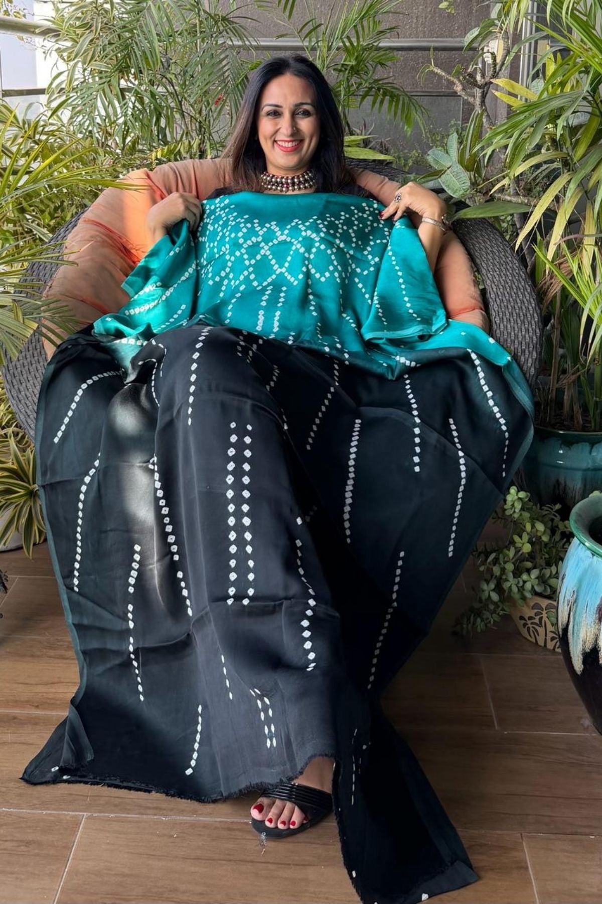 Shaded Bandhani kurta fabric in pure modal satin