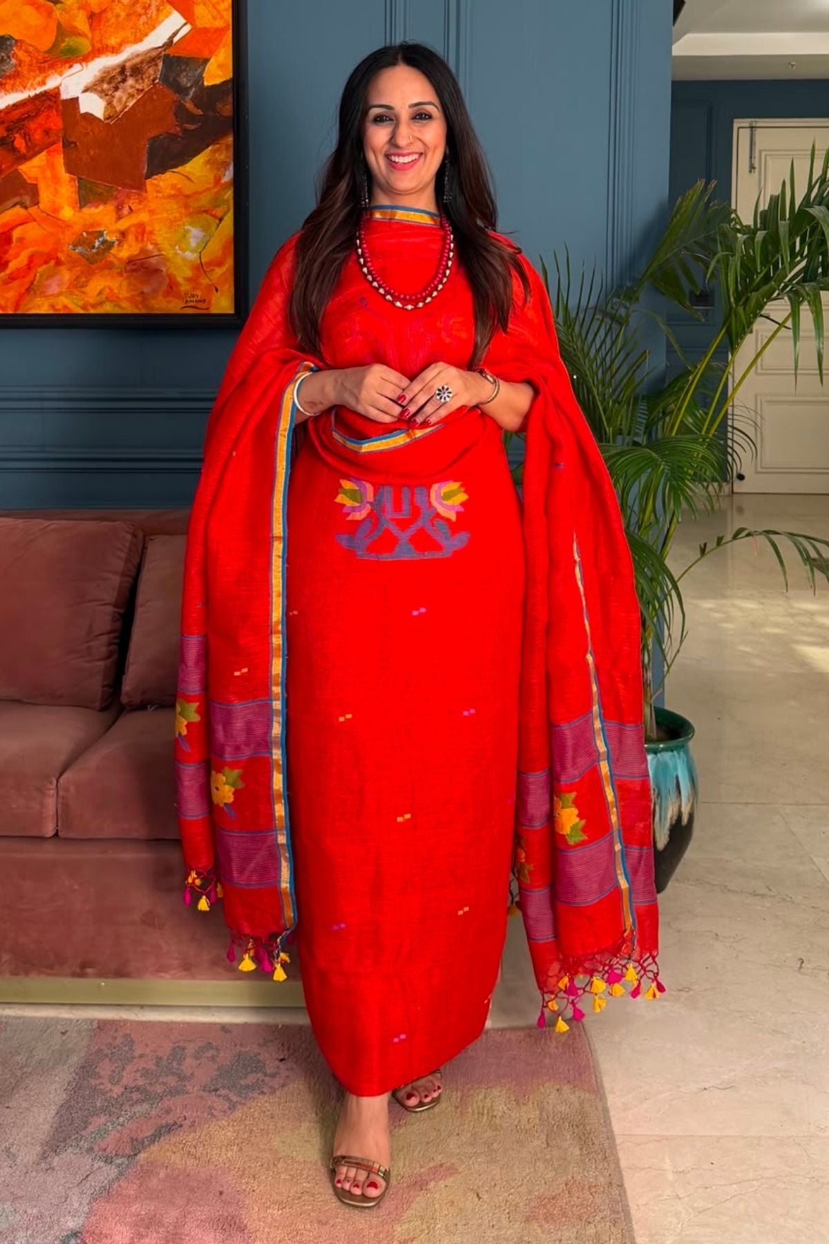 Jamdani weave kurta dupatta set on 100 count linen by linen!!