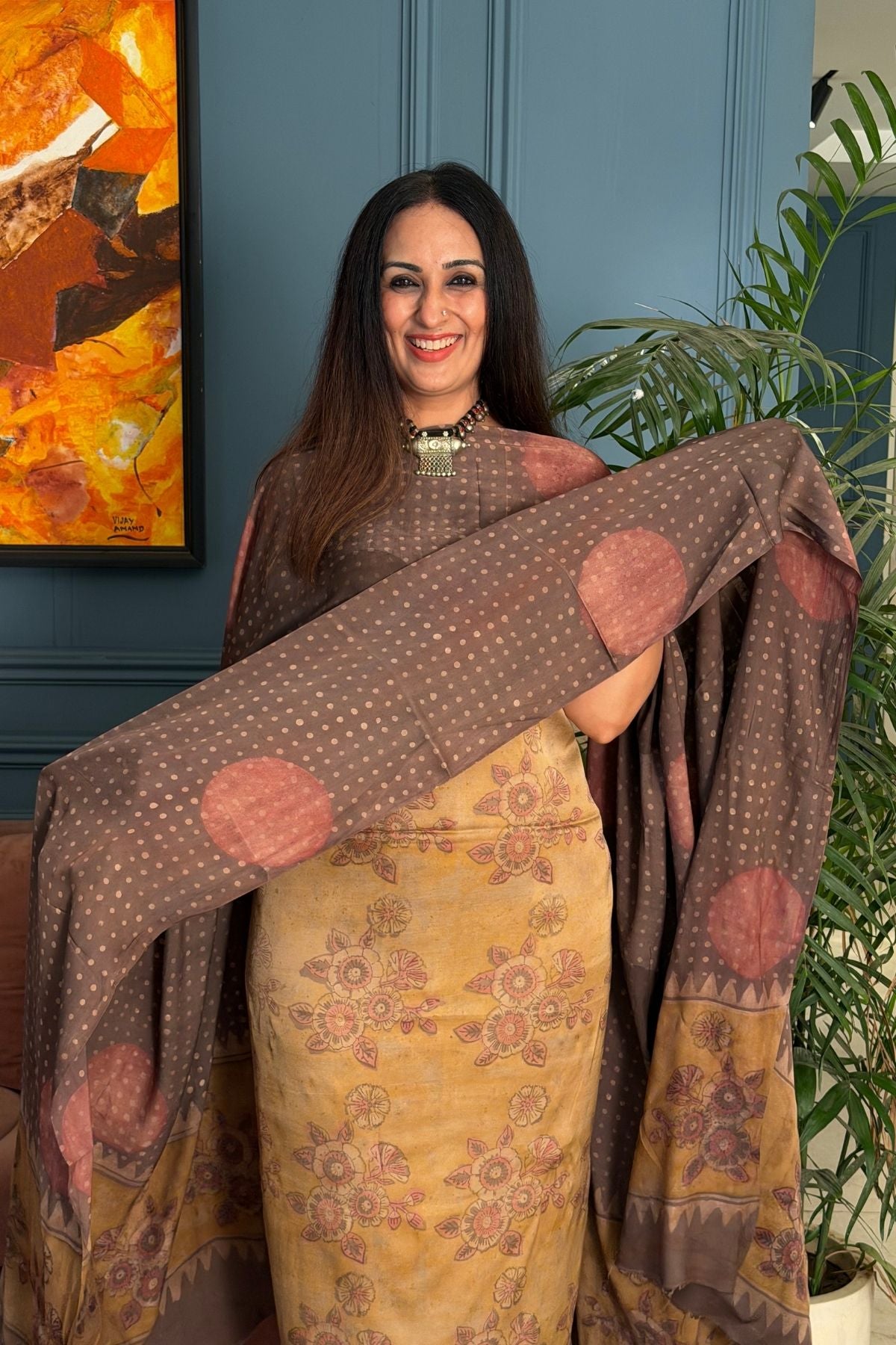 Pomegranate peel Handblock on Premium Modal fabric!!