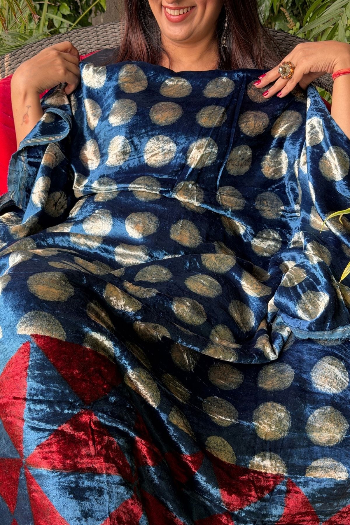 Handblocked Ajrakh kurta fabric only!!