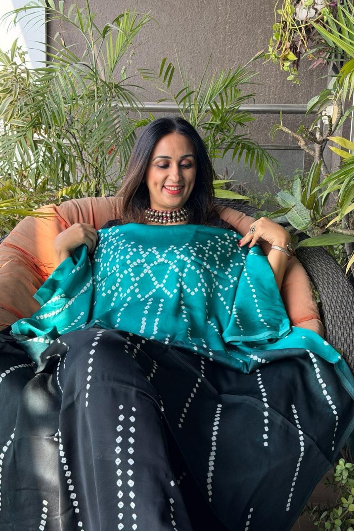 Shaded Bandhani kurta fabric in pure modal satin