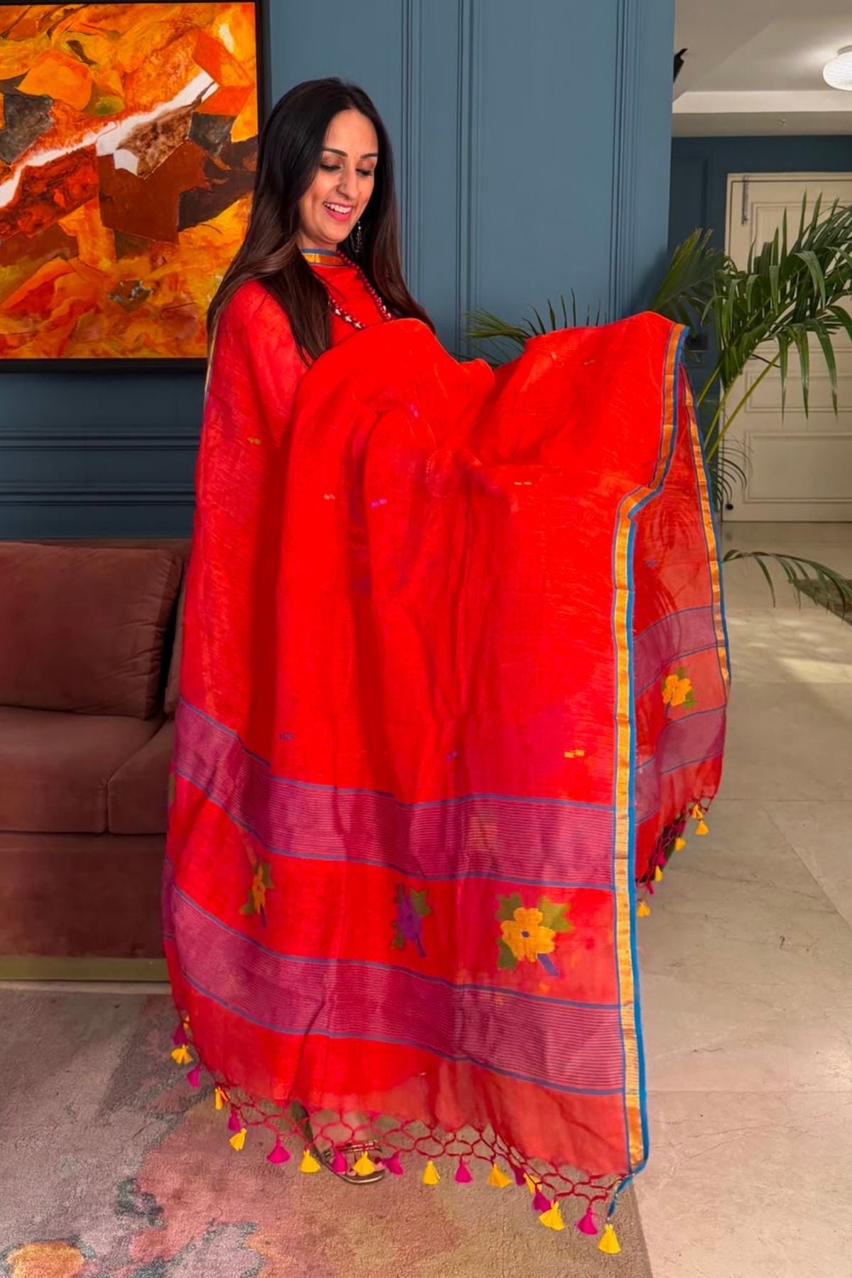 Jamdani weave kurta dupatta set on 100 count linen by linen!!