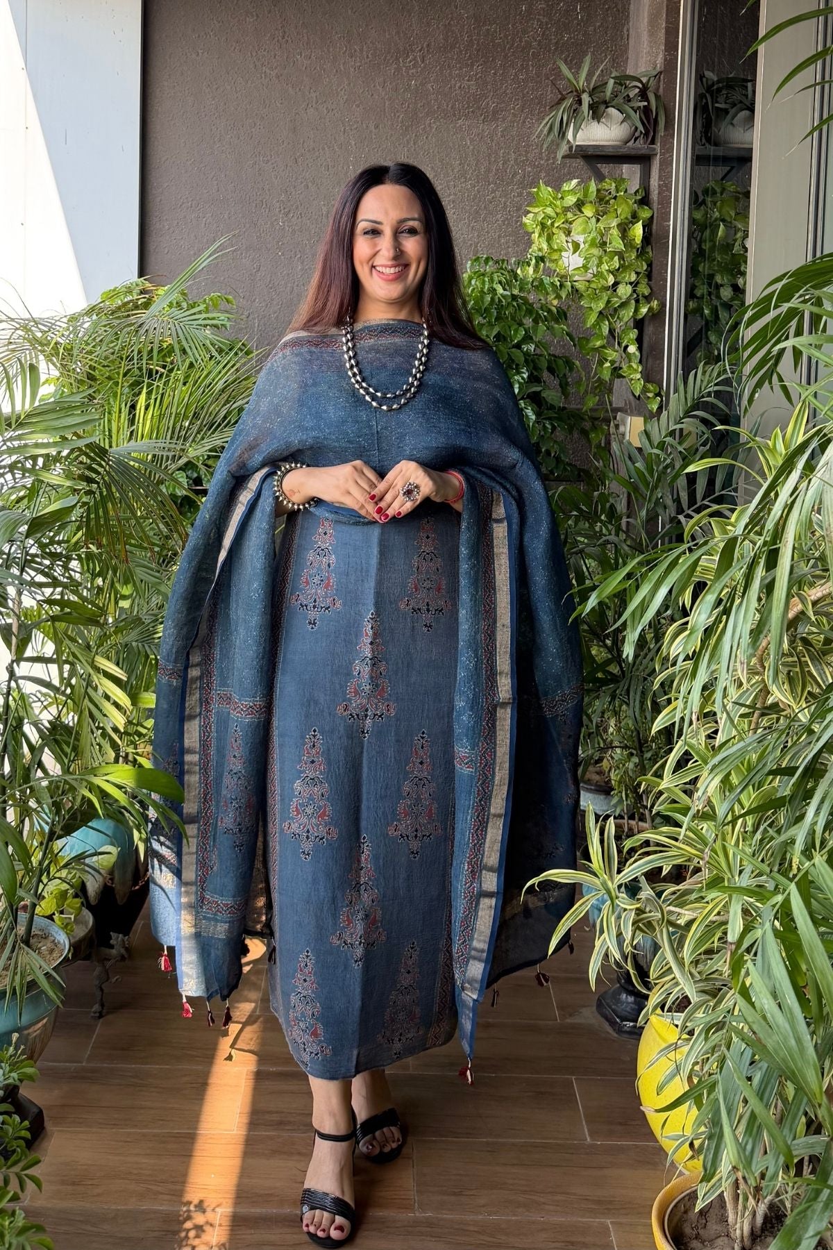 Ajrakh On Pure Linen Silk