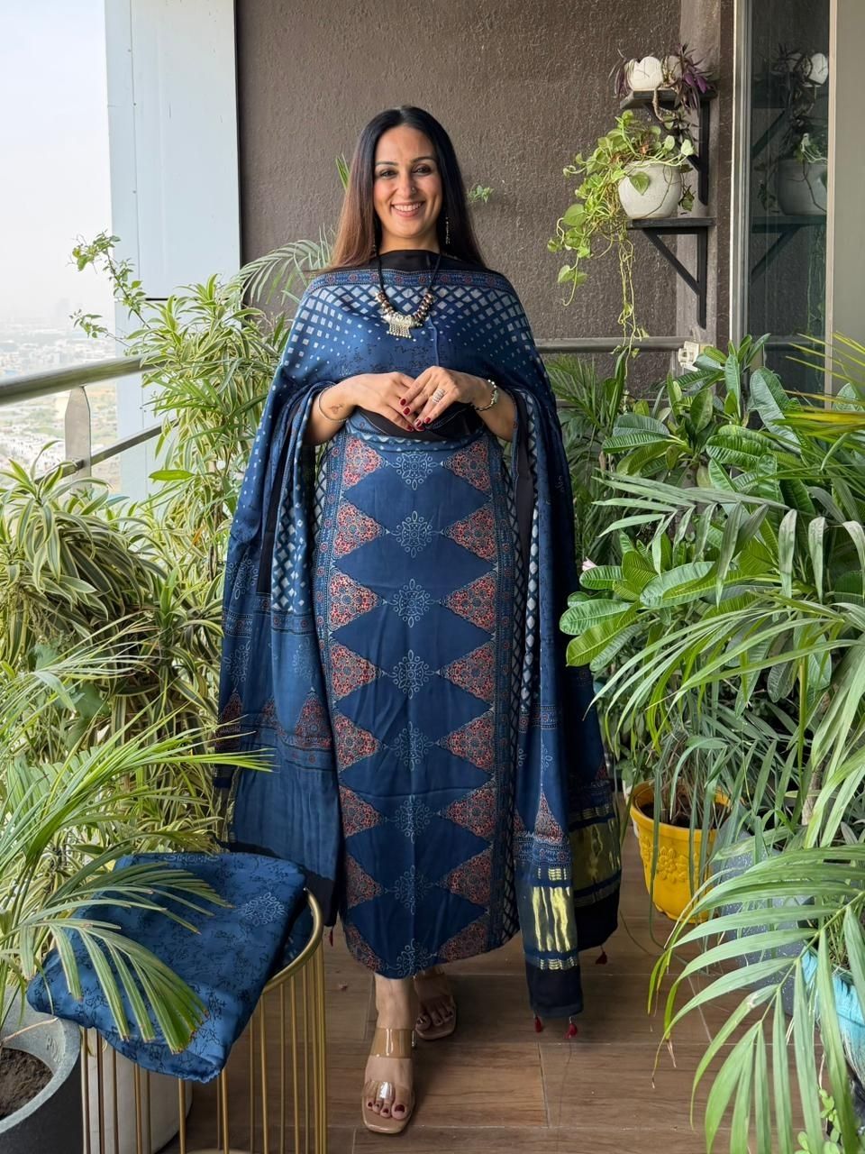 Handblocked Ajrakh full sets in modal with Lagdi patta on dupatta!!