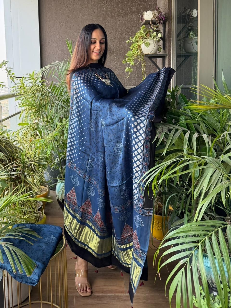 Handblocked Ajrakh full sets in modal with Lagdi patta on dupatta!!