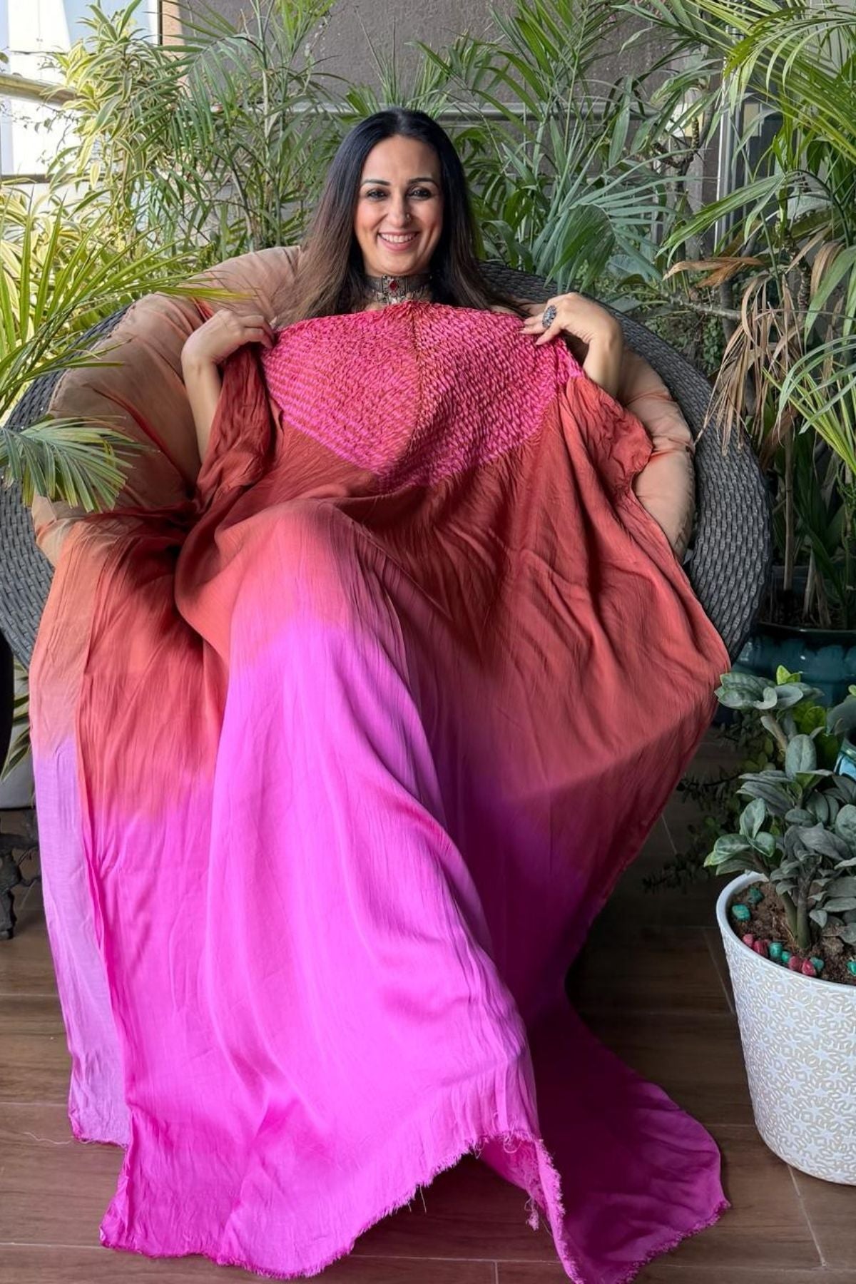 Handblocked Shibori shaded kurta on pure Modal