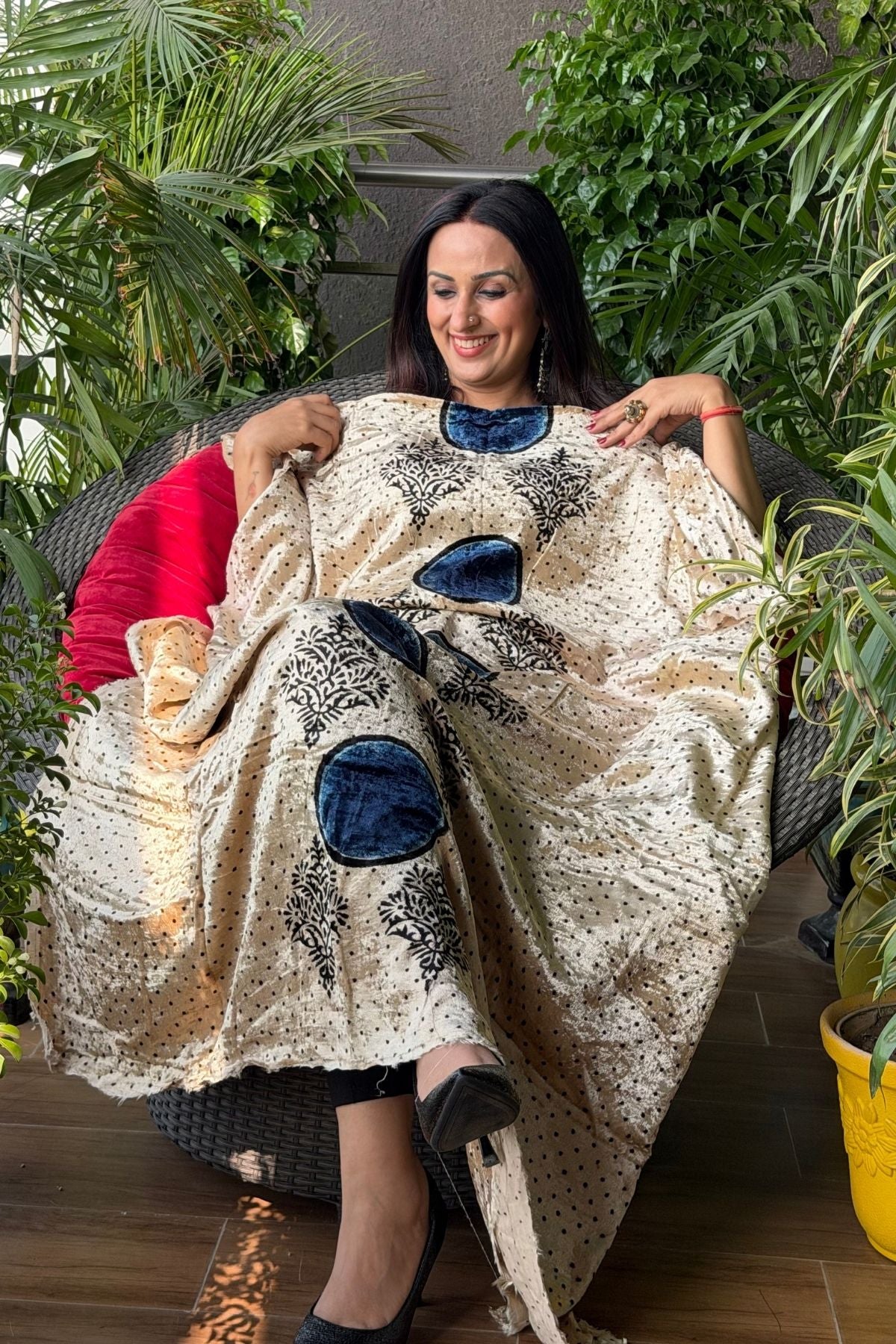 Handblocked Ajrakh kurta fabric only!!