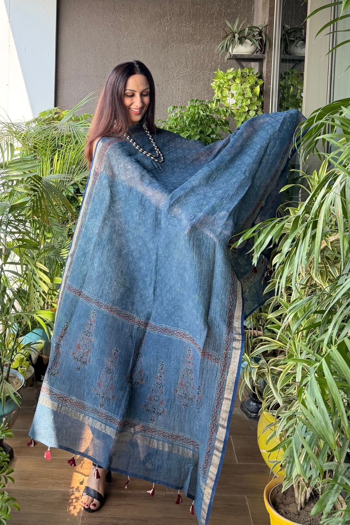 Ajrakh On Pure Linen Silk