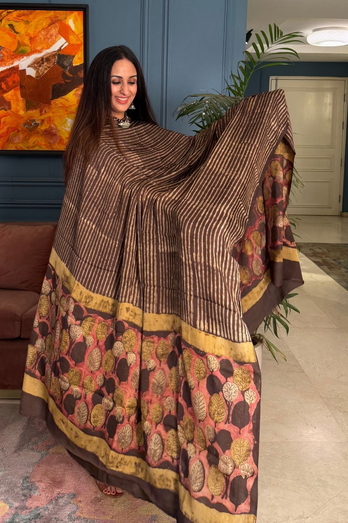 Pomegranate peel Handblock on Premium Modal fabric!!