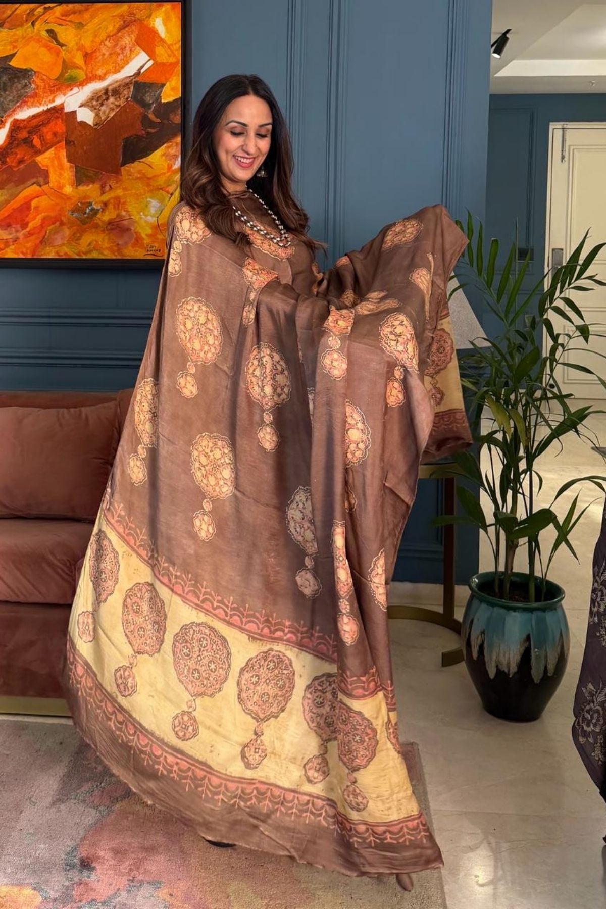 Pomegranate peel Handblock on Premium Modal fabric!!