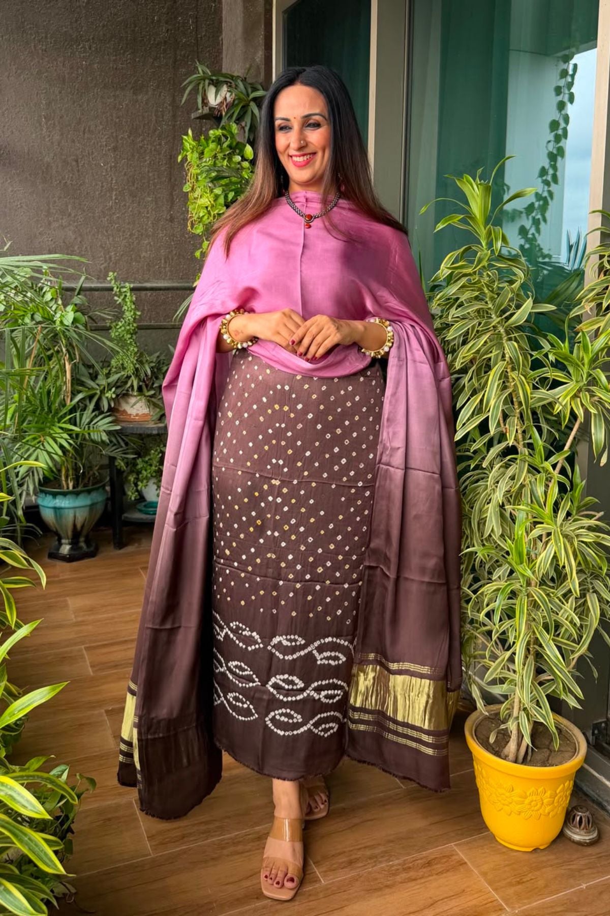 Handcrafted Bandhani ombré kurta dupatta set on pure modal!!
