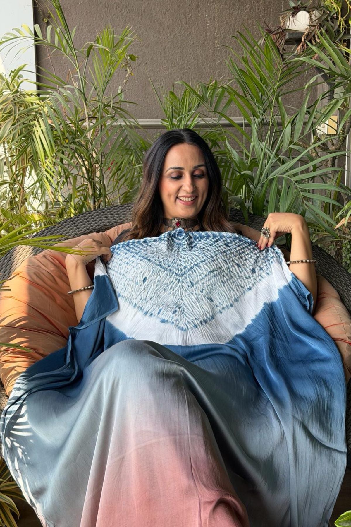 Handblocked Shibori shaded kurta on pure Modal