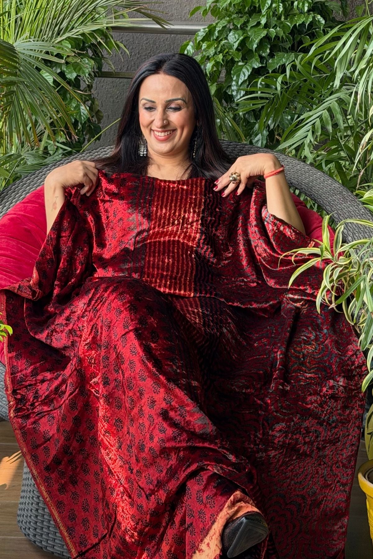 Ajrakh art on Velvet (kurta only)