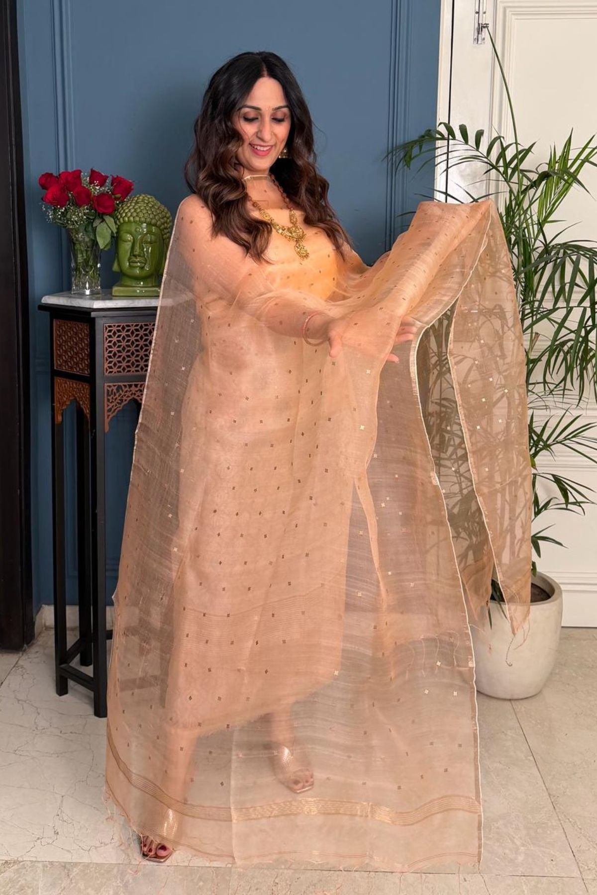 Handwoven kurta dupatta set on silk linen!!