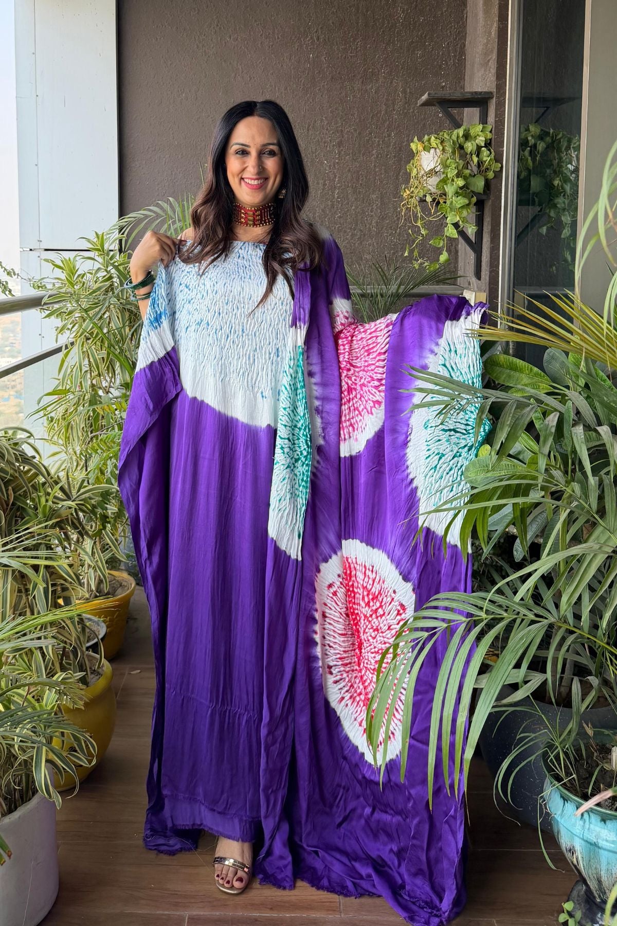 Hand Shibori on pure modal Satin-Kurta and dupatta set!!