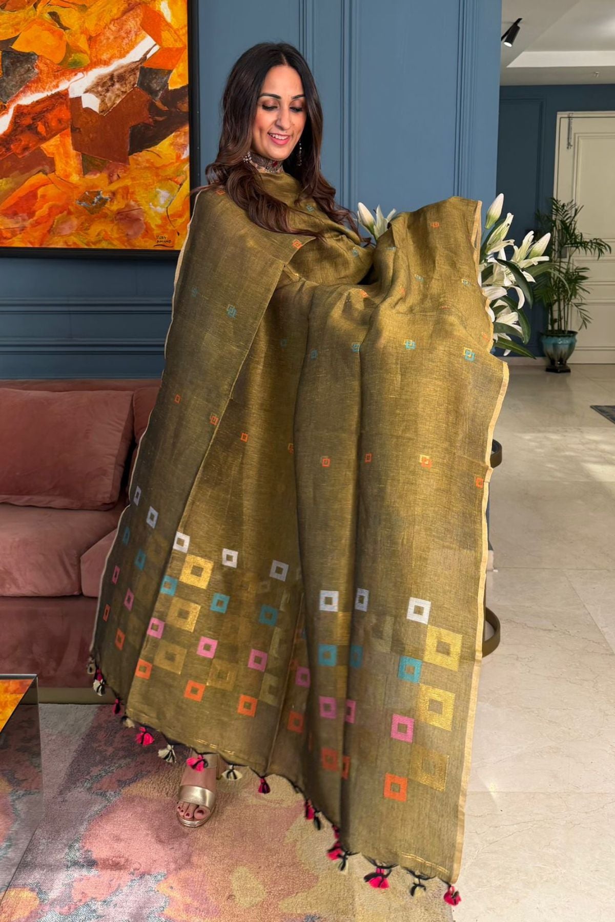 Jayshree cotton linen kurta dupatta set