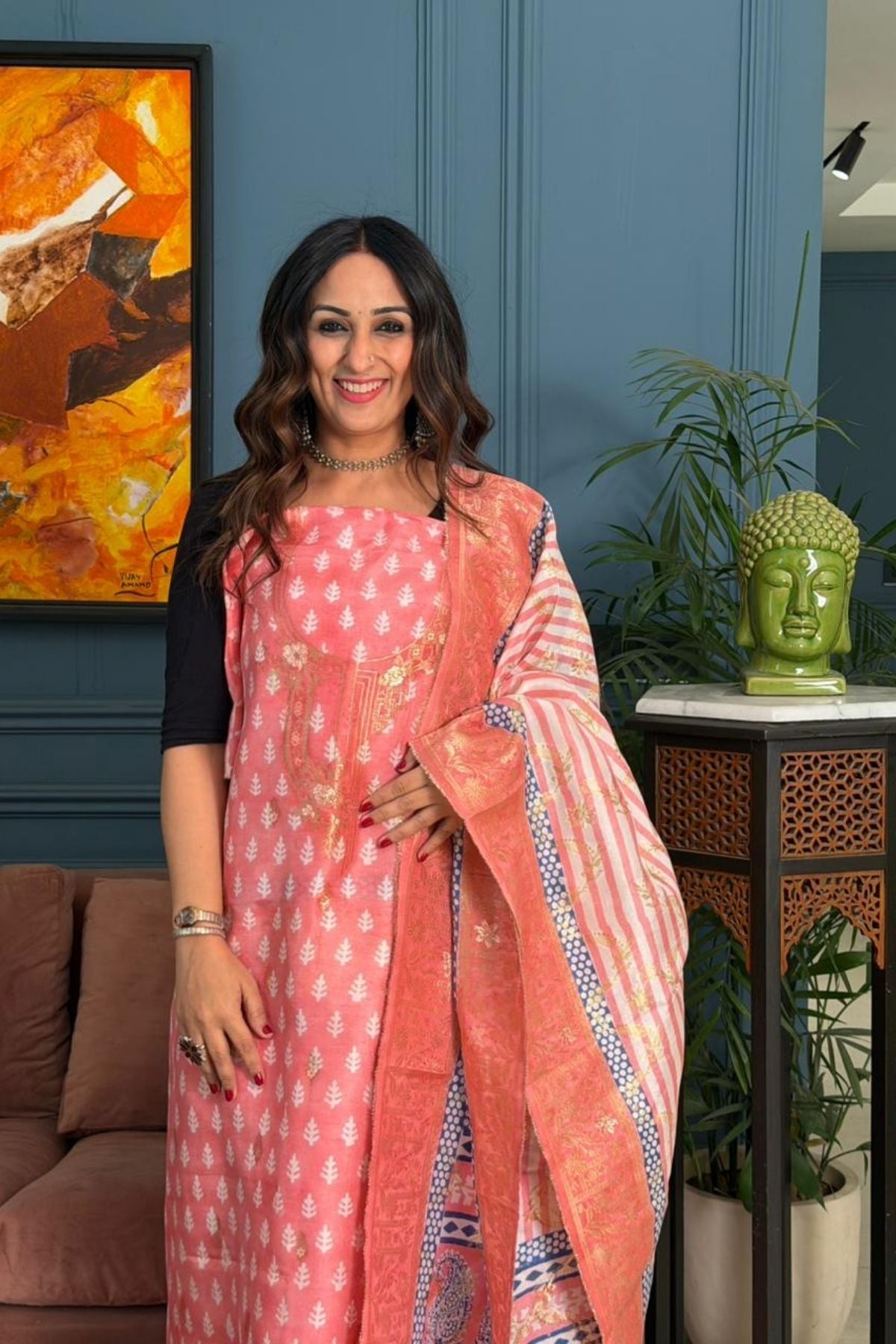 Handblocked Bagh indigo sets on Dola Silk