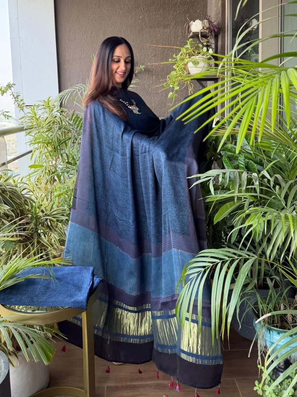 Handblocked Ajrakh full sets in modal with Lagdi patta on dupatta!!
