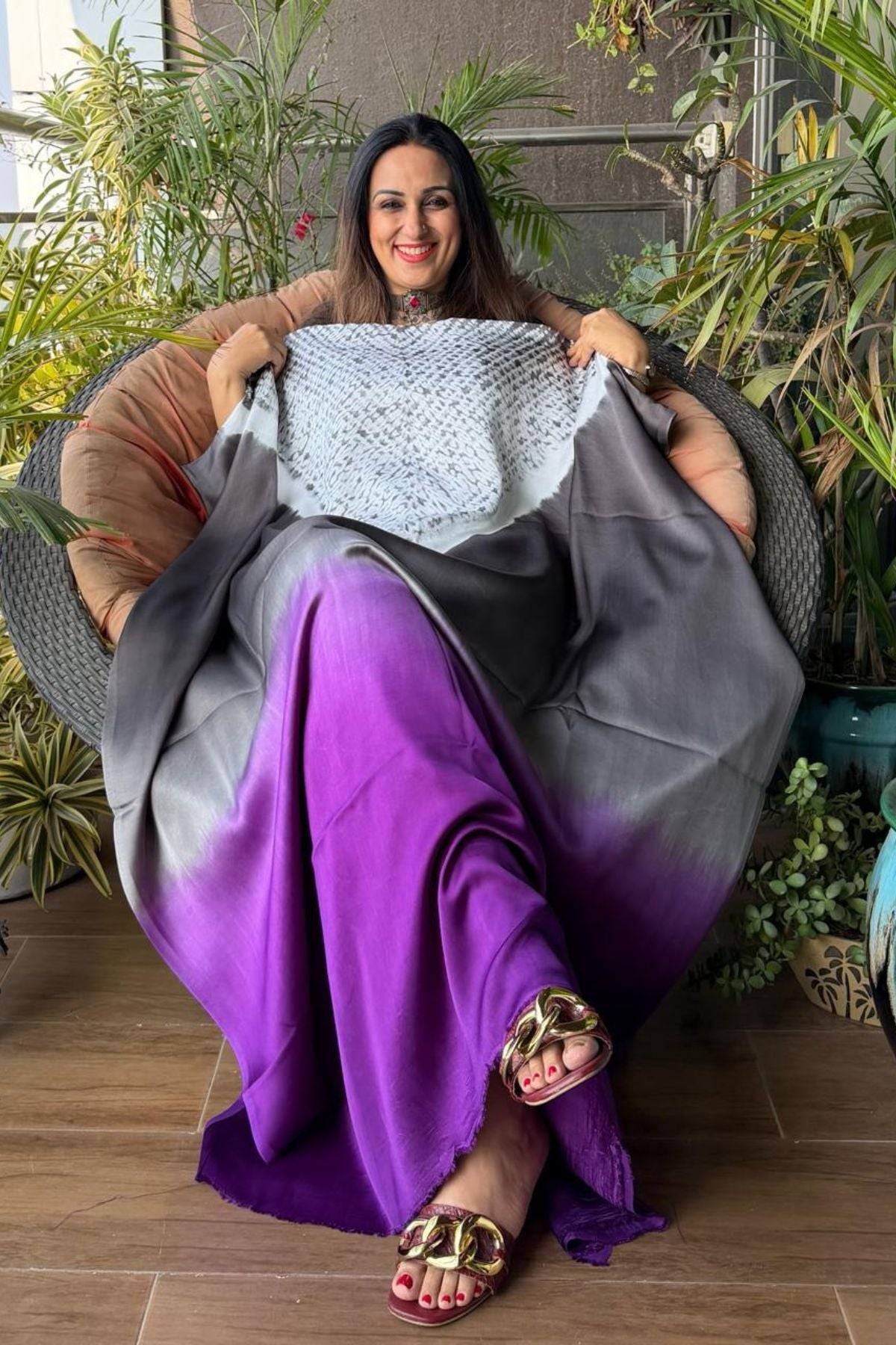 Handblocked Shibori shaded kurta on pure Modal