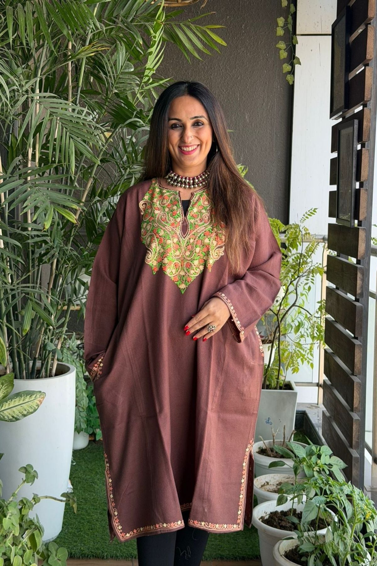 Woollen Kashmiri Phiran with Aari work