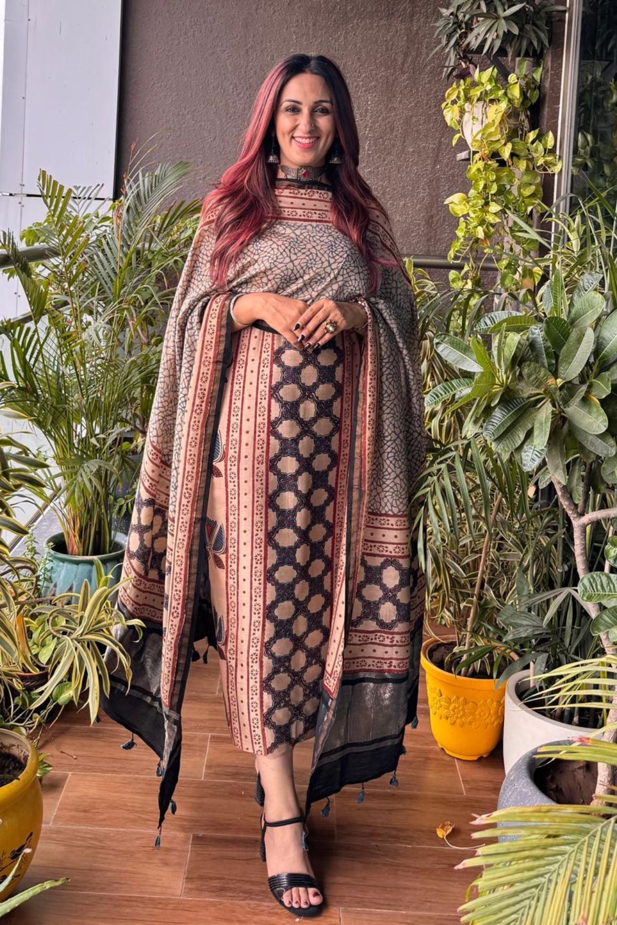 Ajrakh Pure Chanderi Silk Kurta Dupatta Sets with Lagdi patta