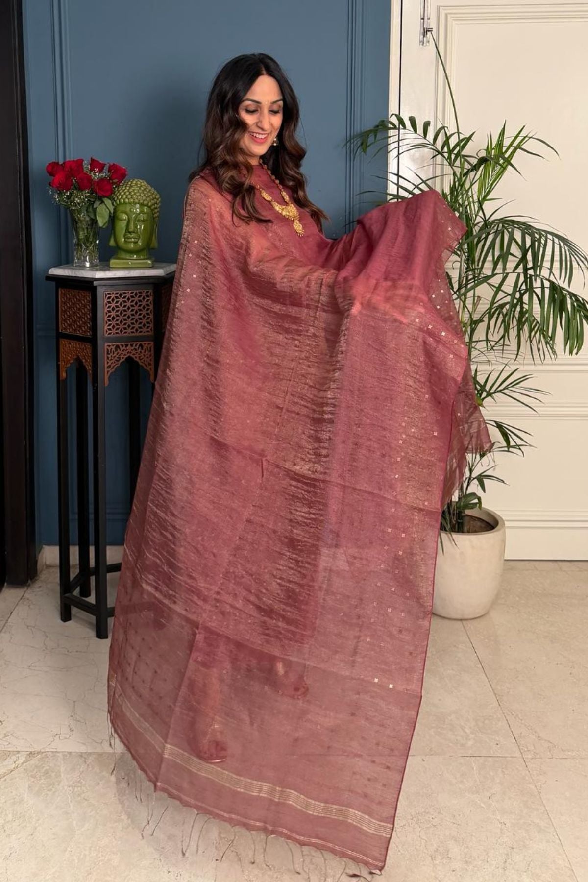 Handwoven pure tissue silk linen kurta dupatta sets !!